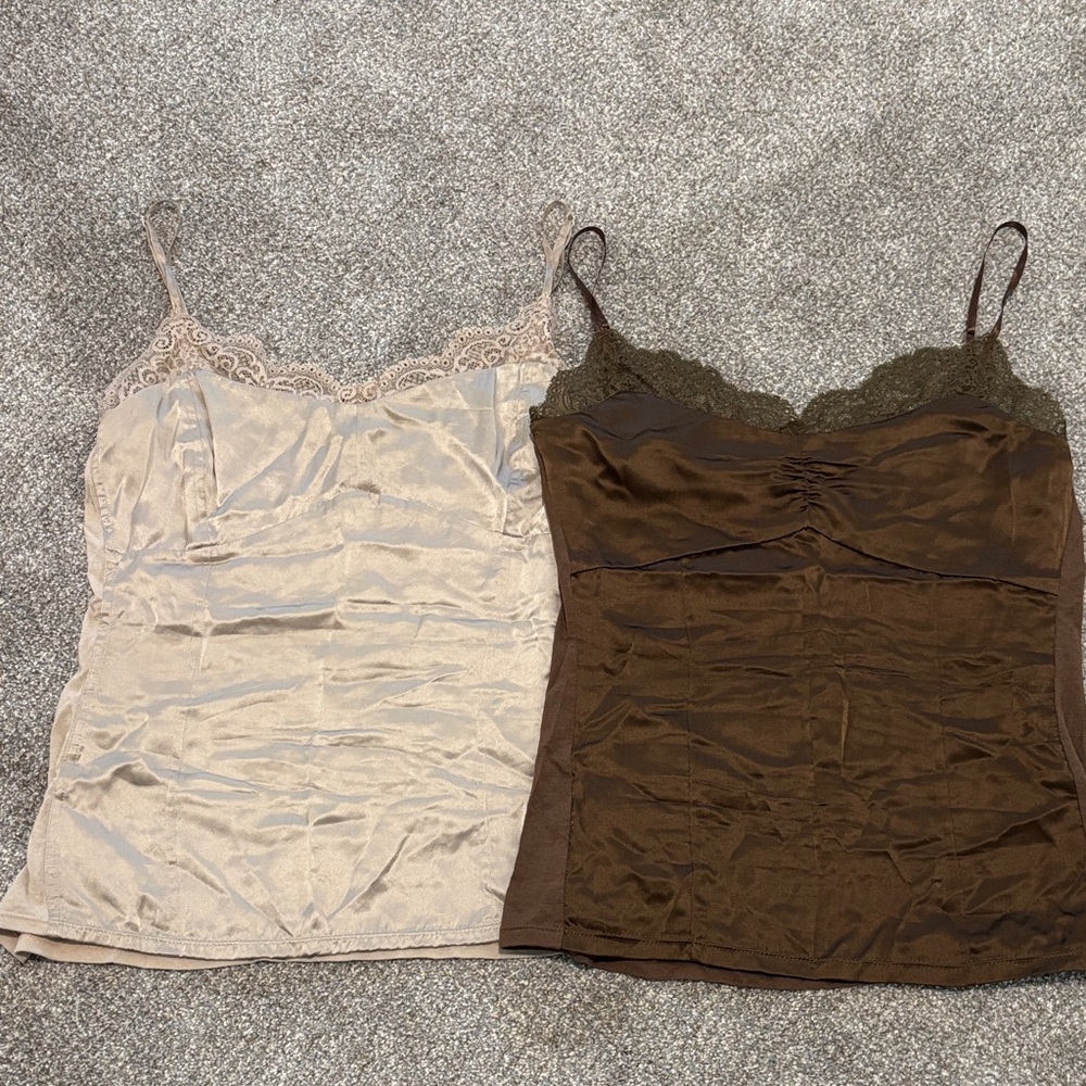 Ann Taylor Elegant Lace Camisole Set - Cream and Brown